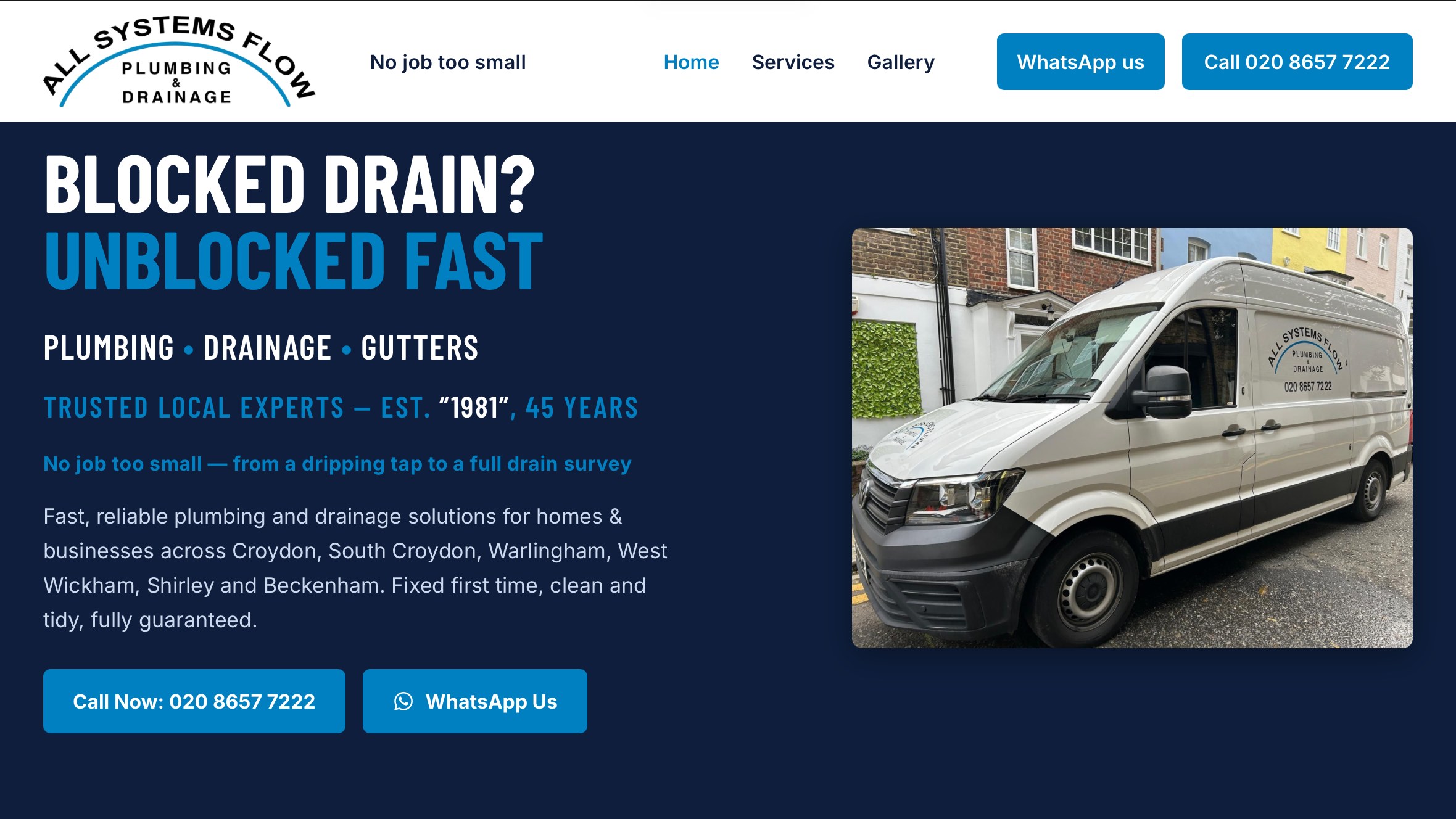 All Systems Flow website after the rebuild