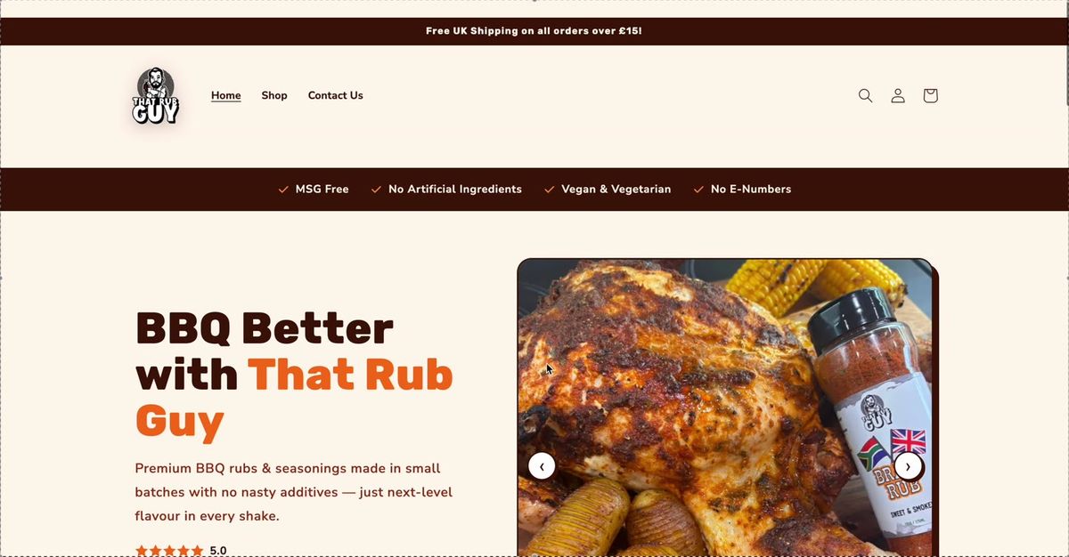 That Rub Guy online shop homepage with BBQ rub product photos