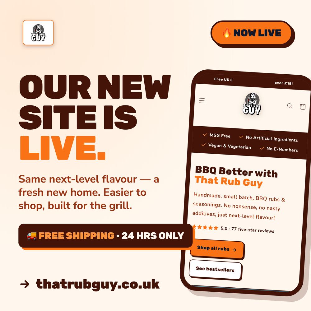 That Rub Guy launch graphic: Our new site is live, with a phone showing the new homepage